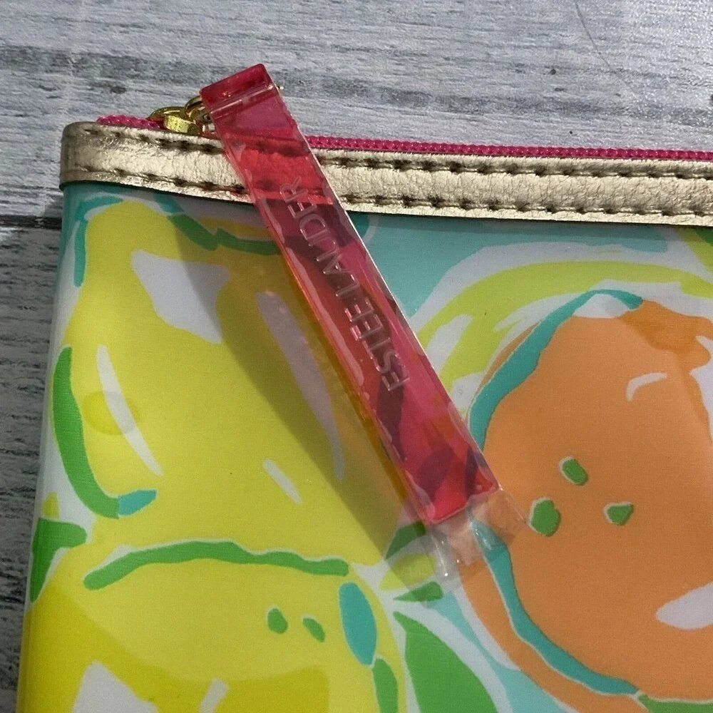 NWOT Lilly Pulitzer Estee Lauder Women Lemons Zip Pouch Makeup Cosmetic Case Bag